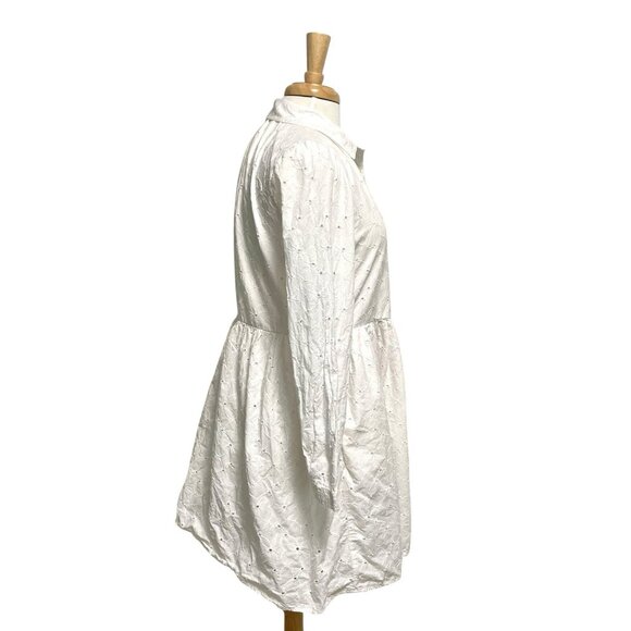 J Crew Eyelet Lace Mini Shirtdress Shirt-Dress Pocket Summer Spring White size 8 - Picture 7 of 13